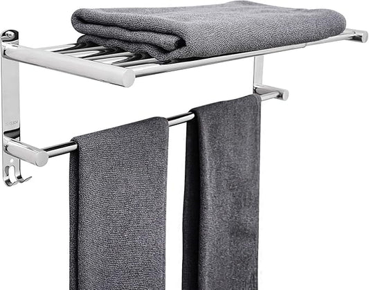 Towel Bars Retractable 20-30 Inche Stainless Steel 304 Bath Towel Rack Strong 3M Adhesive Bathroom Wall-mounting Free mounting Hole-Installing washroom Kitchen Space Saving 2-Tier Shelf Towel Rack