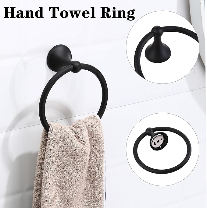 4 Pieces Matte Black Bathroom Hardware Set,Wall Mounted 23.6 inch Towel Bar Set Matte Black,Towel Rack Set,Toilet Paper Holder,Matte Black Bathroom Accessories Set, YM0254-B