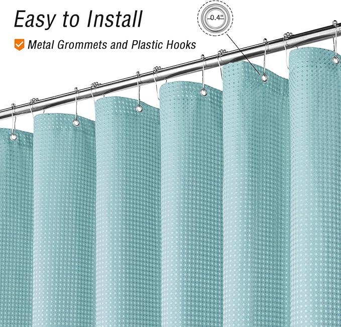 Gibelle Teal Shower Curtain, Waffle Weave Textured Fabric Shower Curtain for Bathroom - Soft Cloth & Hotel Spa Luxury, Water Repellent, Machine Washable, 72X72, Teal