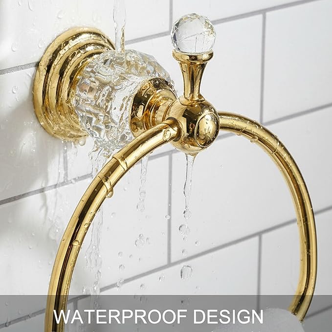 Crystal Towel Ring,Gold Hand Towel Holder Bathroom,Polish Gold Hand Towel Ring Round Towel Holder Wall Mounted Bathroom Accessories