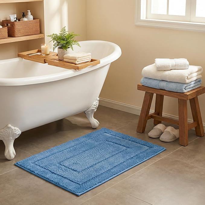 GRANNY SAYS Blue Bathroom Rugs Non Slip, 16" x 24", Bath Rugs for Bathroom, Small Bath Rug Washable，Absorbent Bath Mats for Floor, Microfiber Bath Mat for Tub, Absorbent Shower Rugs