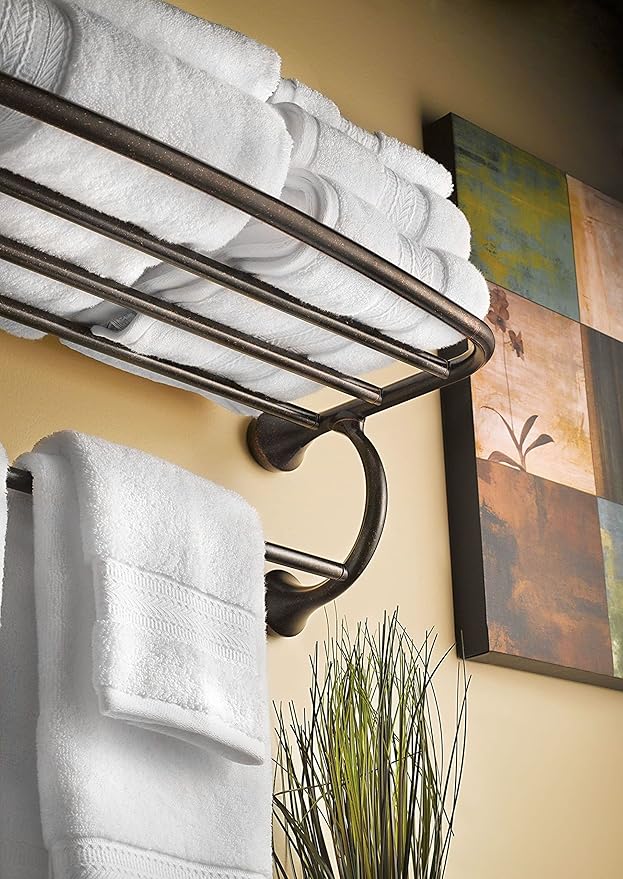 Moen Eva Collection Brushed Nickel 26-Inch-Wide Hotel-Style Towel Shelf, Wall Mounted Towel Rack for Bathroom, YB2894BN