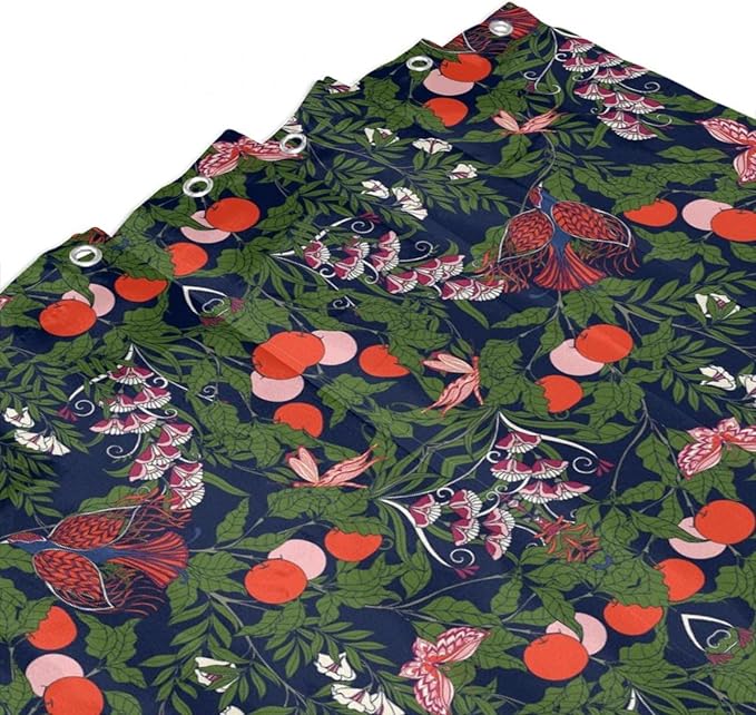 Bohemia William Morris Art Shower Curtain, Flowers Birds and Berries Retro Shower Curtain Sets for Bathroom Fabric Bath Curtain Washable 12 Hooks 72x72 Inches(183x183cm), Style-6