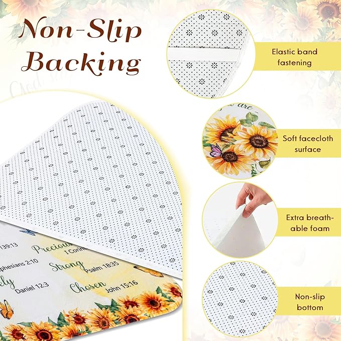 4 PCS Bathroom Shower Curtain Sets Sunflower Bathroom Set Yellow Shower Curtain with Rugs and Toilet Lid Cover Encouraging Bible Verse Floral Bathroom Decor Set Accessories