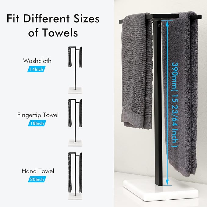 KES Black Hand Towel Holder, Free Standing Towel Rack Towel Stand S-Shape with Marble Base for Bathroom Countertop SUS304 Stainless Steel Matte Black, BTH223-BK