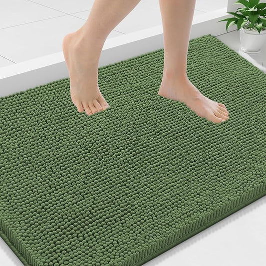 Smiry Luxury Chenille Bathroom Rugs 36x24, Extra Soft and Absorbent Shaggy Bath Mat, Machine Washable, Non-Slip Plush Carpet Runner for Tub, Shower, and Floor, Home Decor Accessories, Olive Green