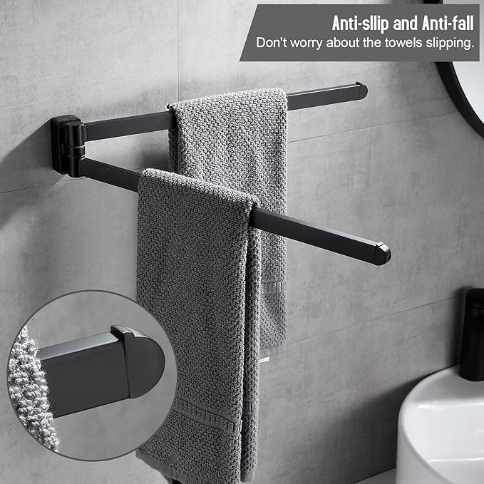 BGL Swivel Towel Rack Black Swivel Towel bar Movable Double Towel Rails Black for Bathroom