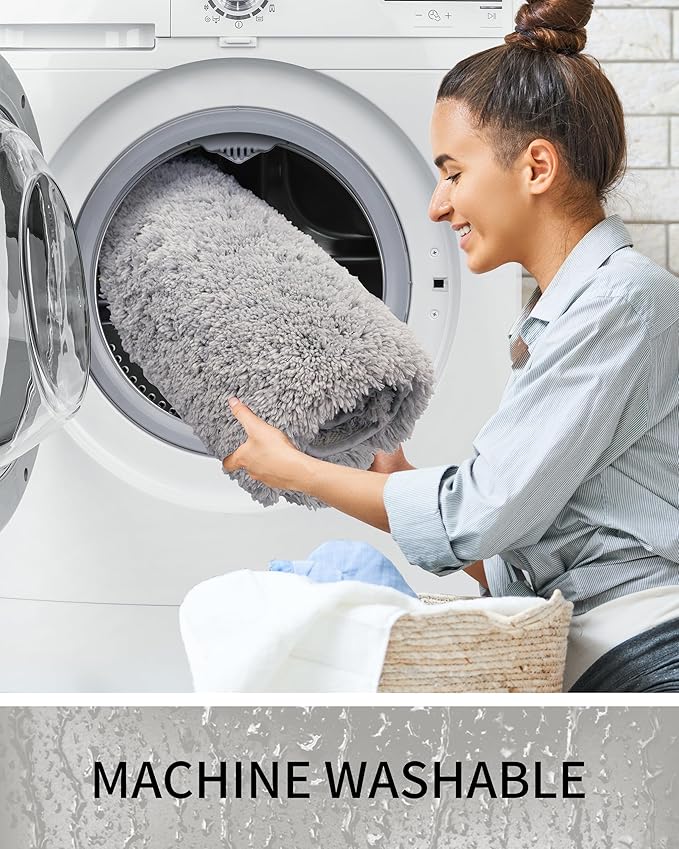 Bathroom Rugs Non Slip Washable 36x24, Ultra Thick Soft Microfiber Absorbent Bath Mats, High Density Foam Latex Non Slip Backing Bath Rugs, Fluffy Floor Carpet for Tub&Shower, Grey