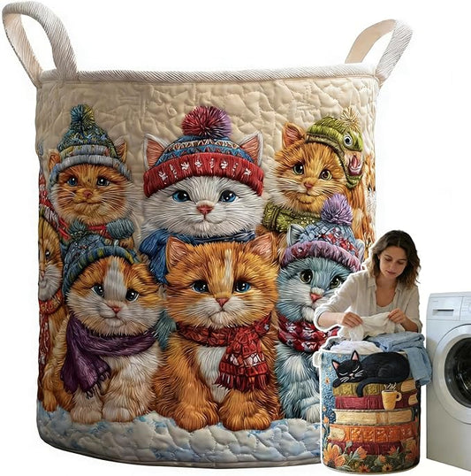 Cat Quilted Laundry Basket - 18"/22"/28", 2026 Large Quilted Cat Laundry Basket with Handles, Cozy Cat Fabric Storage Hamper for Nursery, Bedroom, Laundry Room, Clothes & Toys (4, L 20"X28”)