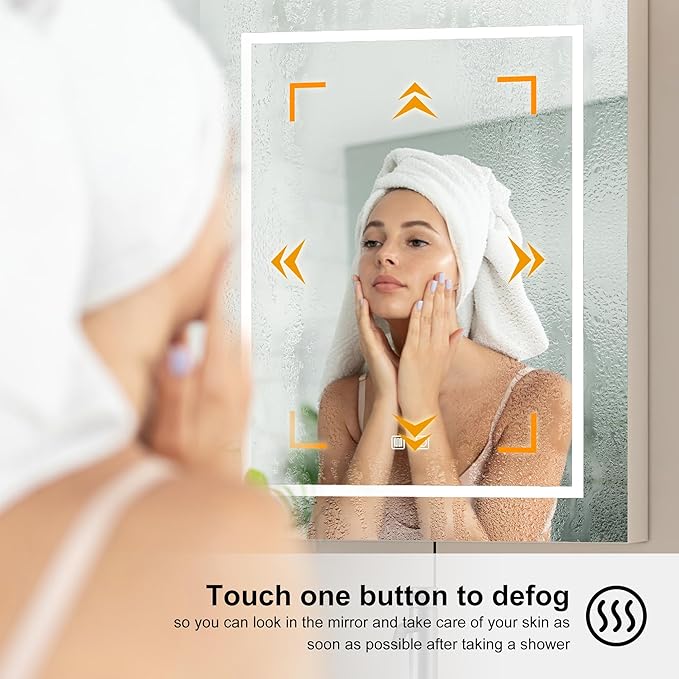 24x30 Medicine Cabinet with Lights,Led Mirror Cabinet with Outlets & USB, Bathroom Cabinet Wall Mounted,Anti-Fog Dimmable Light and Color Adjustment,Lighted Medicine Cabinet for Bathroom
