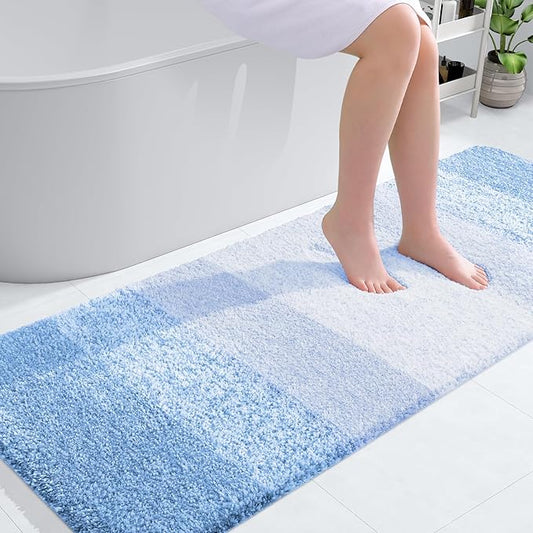 OLANLY Bathroom Rugs Mat 54x24, Extra Soft Absorbent Microfiber Bath Rugs, Rubber Backing, Quick Dry, Machine Washable Bath Mats for Bathroom Floor, Tub and Shower, Home Decor Accessories, Light Blue