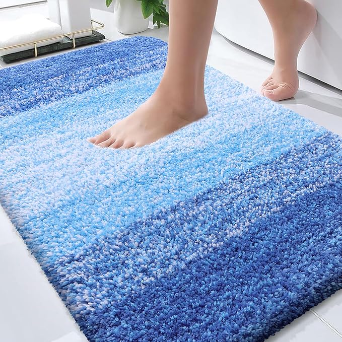 OLANLY Bathroom Rugs Mat 34x21, Extra Soft Absorbent Microfiber Bath Rugs, Rubber Backing, Quick Dry, Washable Bath Mats for Bathroom Floor, Tub and Shower, Home Decor Accessories, Light Royal Blue