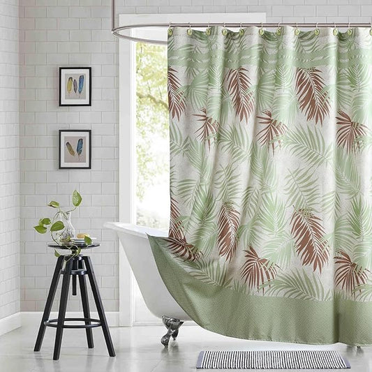 Fabric Shower Curtain, Sage Green and Brown Tropical Plant Leaf Print Shower Curtains for Bathroom, Waterproof Bathroom Curtains, 72" W x 72" H