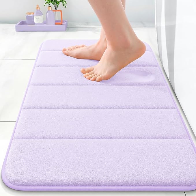 OLANLY Memory Foam Bath Mat 24x16, Super Soft Absorbent Bathroom Rugs, Quick Dry, Machine Washable Shower Floor Rugs, Bathmat Carpet, Bathroom Home Decor Accessories, Lavender