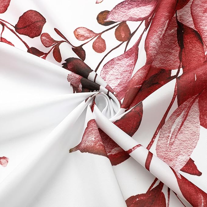 Gibelle Burgundy Red Eucalyptus Shower Curtain, Watercolor Plant Leaves with Floral Bathroom Shower Curtain Set, 72x72
