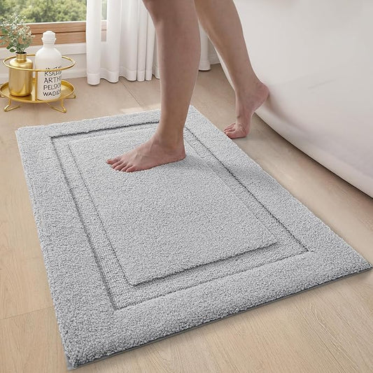 LUMI Ultra Soft Bathroom Rugs Non Slip with Rubber Backing, Absorbent Washable Bath Mat Quick Dry, Upgraded Premium Microfiber Plush Carpet for Bathtub and Shower Floor, Grey, 16x24