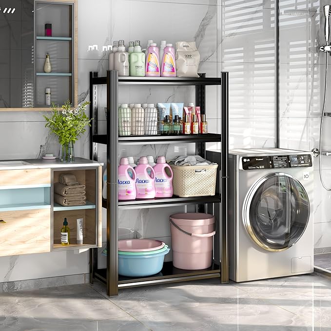 4-Tier Bathroom Storage Shelves, Adjustable Bathroom Organizers and Storage Stand, Heavy Duty Metal Shelving Unit , Classic Open Floor Utility Shelf for Laundry ,Kitchen,Living Room (12"D*24"W*44"H)
