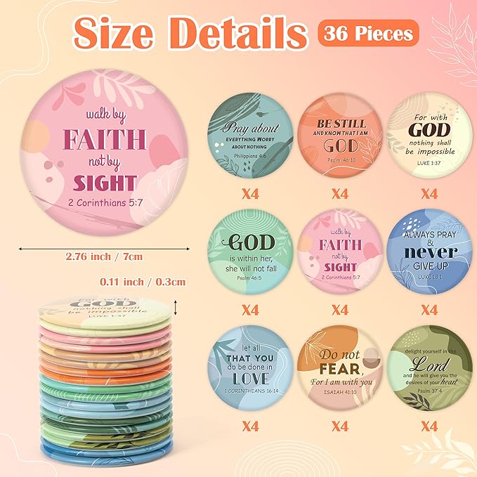 Y1tvei Boho Watercolor Mirrors Bulk - 36Pcs Bible Verse Christian Inspirational Gifts Scripture Mini Compact Mirrors Portable Round Pocket Makeup Mirror for Women Purse Religious Church Party Favors