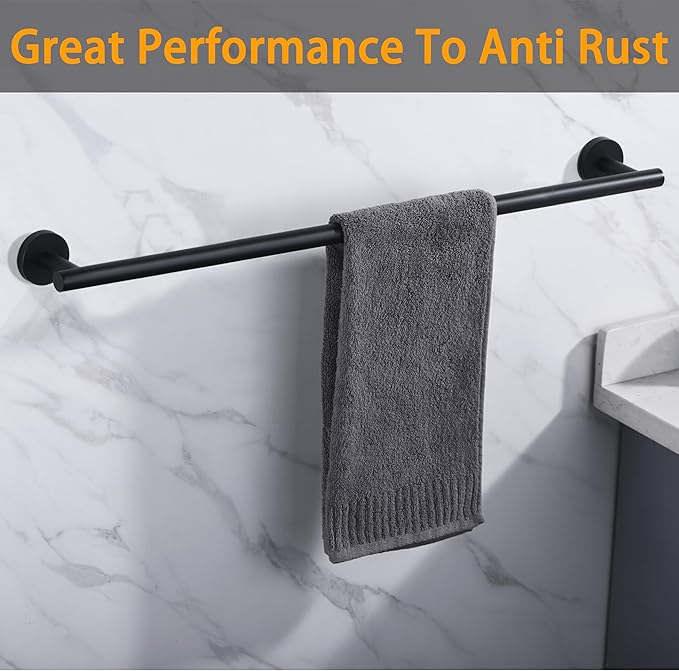 Towel Bar for Bathroom Matte Black, 33Inch Towel Rack Wall Mounted, Thicken Round Bath Towel Holder Rod SUS304 Stainless Steel, Heavy Duty Dish Cloths Hanger for Bathroom, Kitchen