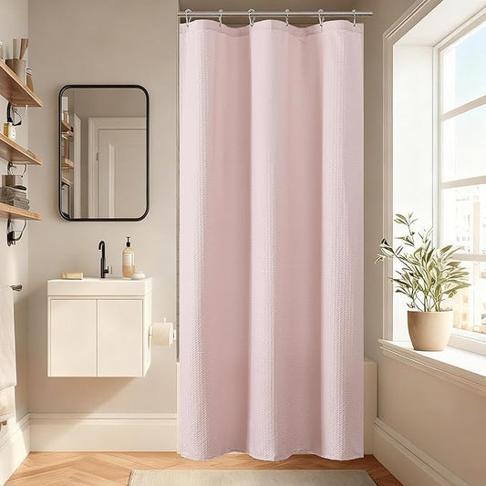 Aiyufeng Waterproof Fabric Shower Curtains for Bathroom，Dot Like Embossed Textured Soft Polyester Cloth Stall Shower Curtain，Hotel Luxury Quality Machine Washable，36Wx72L，Pink