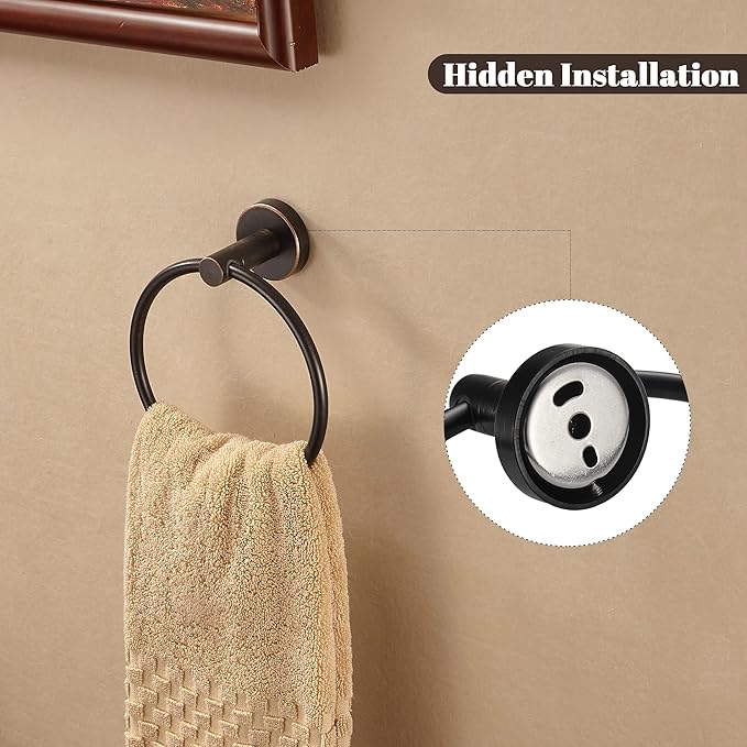 BigBig Home Bronze Towel Holder, Bathroom Towel Ring Oil Rubbed, Bath Hand Towel Rack Hanger Wall Mounted Rustic Farmhouse