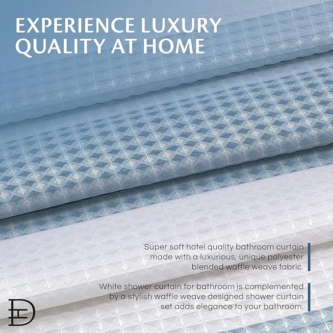 Dainty Home Ombre Waffle Weave Shower Curtain 70 x 72 Blue Textured Fabric Shower Curtain, Hotel Style Waffle Weave Bathroom Curtain, Water Resistant Polyester Ombre Shower Curtain