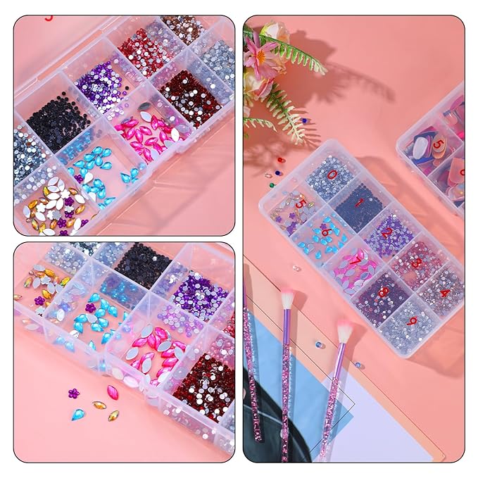 2 Pieces Nail Tip Organizer Box Acrylic Fake Nail Organizer, Transparent Storage Box with 10 Number Spaces Storage Case Container Nails Plastic Grid Boxes for Fingernail, Crystal, Jewelry Accessories