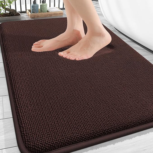 OLANLY Thick Memory Foam Bath Mat Rug 32x20, Extra Soft Absorbent Bathroom Rug, Quick Dry Bath Mats, Non-Slip, Machine Washable Carpet for Bathroom, Tub and Shower, Home Decor Accessories, Brown