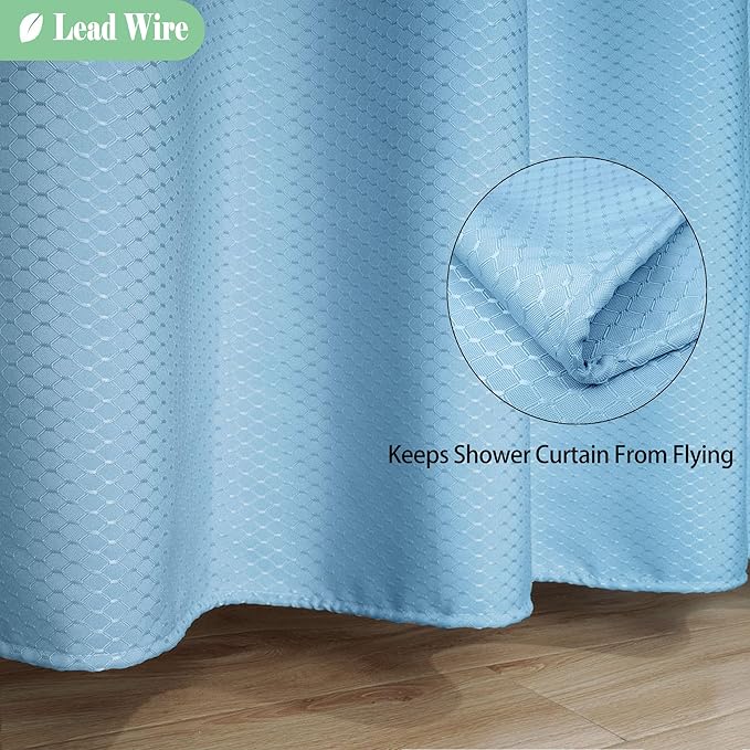 UFRIDAY Waffle Weave Fabric Shower Curtain with Mesh Window, Stall Shower Curtain Fabric 36 x 72 inch,Heavy Duty Decorative Bathroom Curtain, Hotel Luxury, Water-Repellent,36 x 72 Inches,Light Blue