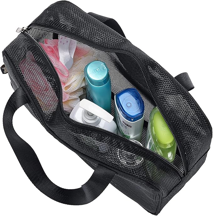 Moyad Mesh Shower Caddy Portable Toiletry Tote Gym Bag for College Dorm Bathroom (Black Large)