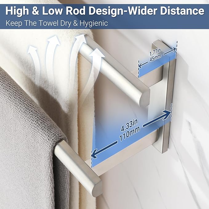 SAYAYO Double Towel Bar for Bathroom, 31.5 Inch Brushed Nickel Bath Towel Rack Towel Holder Wall Mounted, SUS304 Stainless Steel