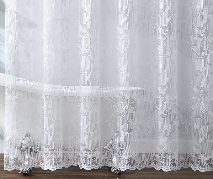 Warm Home Designs Small White Lace Shower Curtain - Clear With Rustic Leaf Pattern - 36 x 72 Inch Farmhouse Stall Creates Beautiful and Elegant Decor - GR White 36"