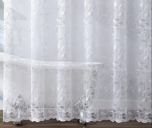 Warm Home Designs White Lace Shower Curtain. Long Lace Curtain with Rustic Leaf Pattern. 72 x 84 Inch Extra Long Curtain Creates Beautiful and Elegant Shower Decor. GR White 84