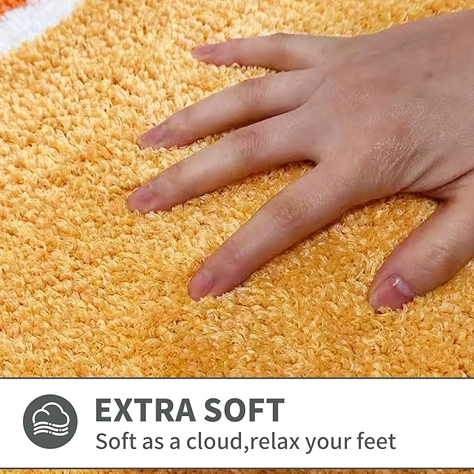 Scalloped Orange Bathroom Rugs Mat,Non Slip Absorbent Quick Dry Bath Mats for Shower Room,Plush Microfiber Bath Rug for Bathroom Floor Washable Carpet for Shower Tub Sink Bedroom,20"x32"