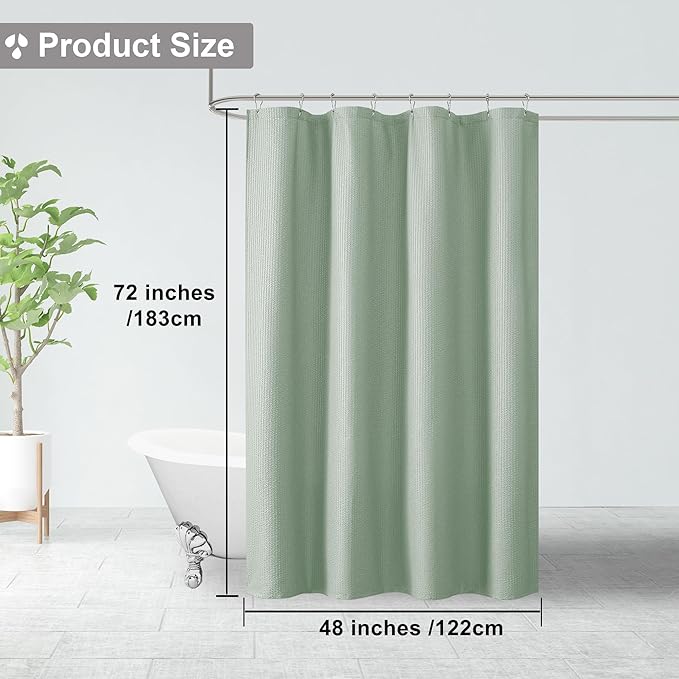 OVZME Stall Shower Curtain 48X72 inch, Embossed Textured Fabric Shower Curtain for Bathroom - Soft Cloth & Hotel Spa, Water Repellent, Machine Washable Bathroom Curtain, Sage Green