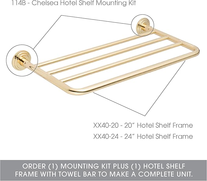Ginger XX40-24/PB Hotel Shelf, 24" Frame, Polished Brass