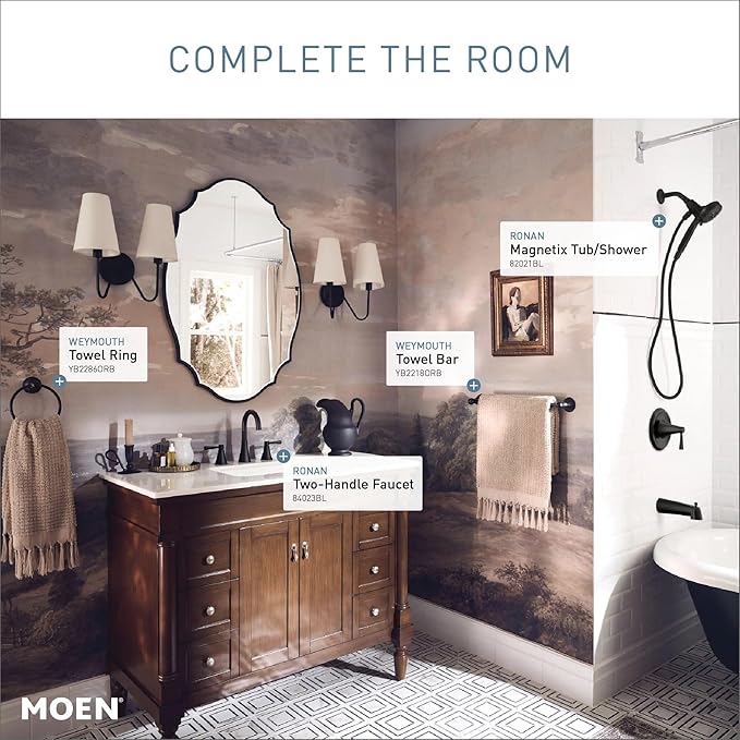 Moen YB2286ORB Brantford Collection Traditional Single Post Bathroom Hand Towel Ring, Oil-Rubbed Bronze