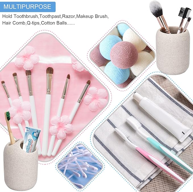 L'ARL GMVOI Bathroom Accessory Set,4 Piece Bathroom Decor Accessories Sets with Lotion Soap Dispenser,Toothbrush Holder,Bathroom Tumbler,Soap Dish for Bathroom Vanity Countertop Accessories,Beige