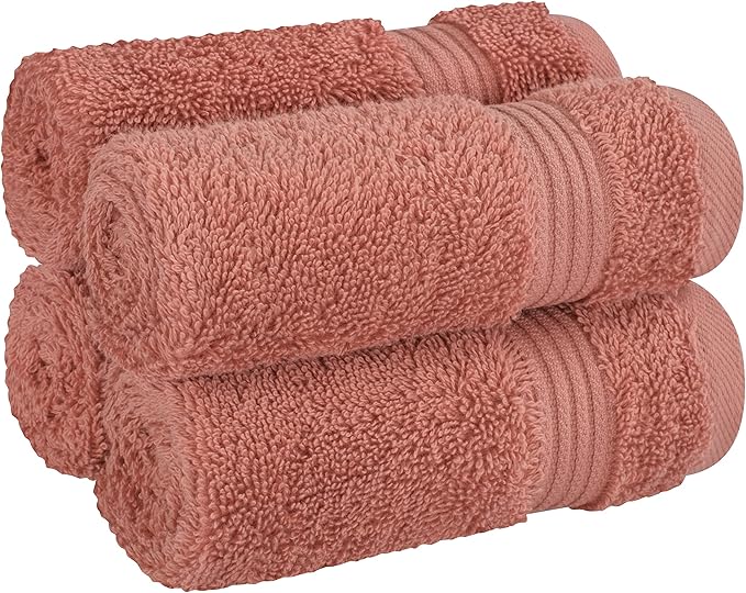 Cotton Paradise 100% Cotton Turkish Washcloth Set for Bathroom, 4 Piece Soft Absorbent Small Towels Wash Rags, Coral