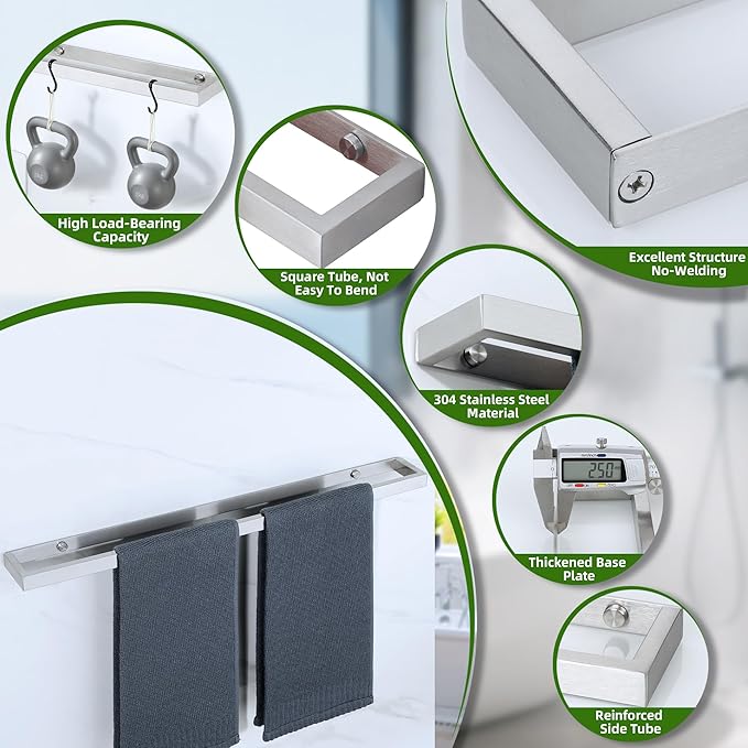 Alise Bath Towel Bar,Wall Mount 24 Inch Towel Holder,Towel Racks for Bathroom, Towel Rail for Lavatory,SUS304 Stainless Steel Hand Towel Hanger,Brushed Finish