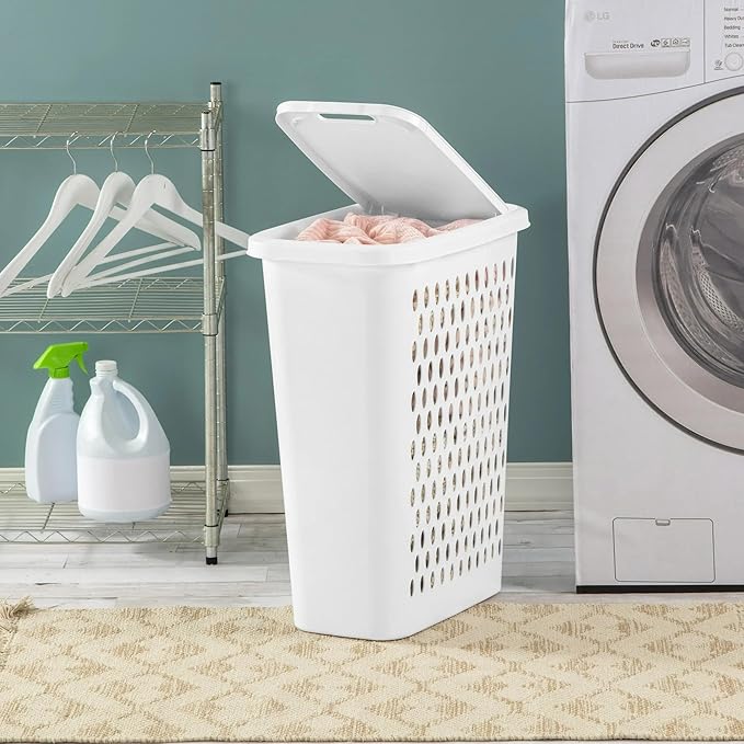 4-Pack Slim & Tall Heavy-Duty Plastic Laundry Hamper with Lift-top and Reinforced Handles for Easy Clothes Transport, 1.75 Bushels Capacity,Suitable for Dorm,Laundryroom,Bathroom,Bedroom Closets,White