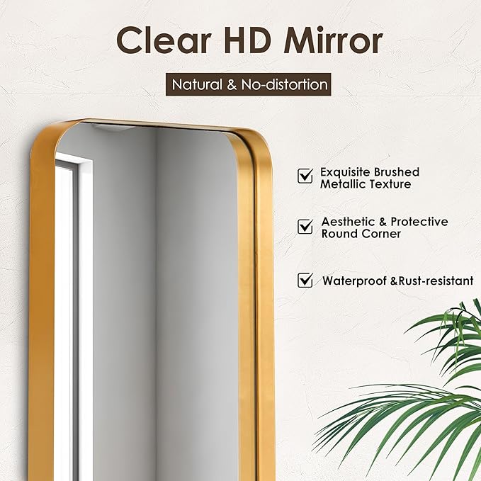 DlandHome Bathroom Medicine Cabinet with Mirror, 24”x16” Recessed Medicine Cabinet for Bathroom with Beveled Edge Mirror, Wall Mounted Deep Set Alumiunm Frame,Golden