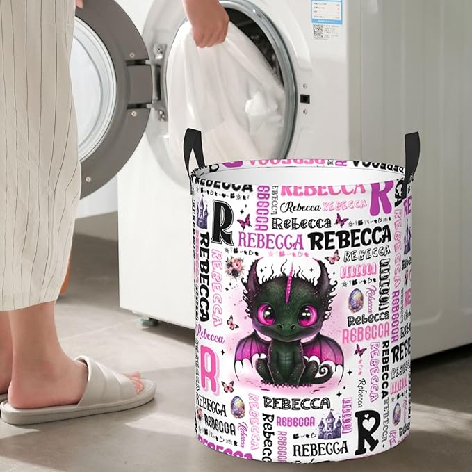 Personalized Dragon Laundry Basket For Baby Kids Boys Girls Adult Custom Hamper Basket With Name For Bathroom Bedrooms Collapsible Baby Laundry Basket, Dirty Clothes Hamper With Handles