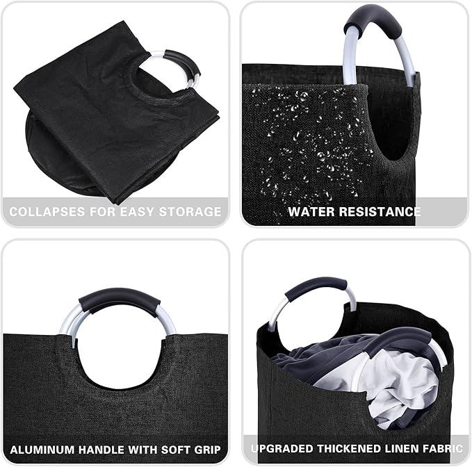 Heavy Duty Laundry Hamper Bag Collapsible, Tall Laundry Basket with Sturdy Handles, Fabric Dirty Clothes Bin for Laundry, College Dorm, Boys, Man, Durable Two-Layer ?€? 90L Black