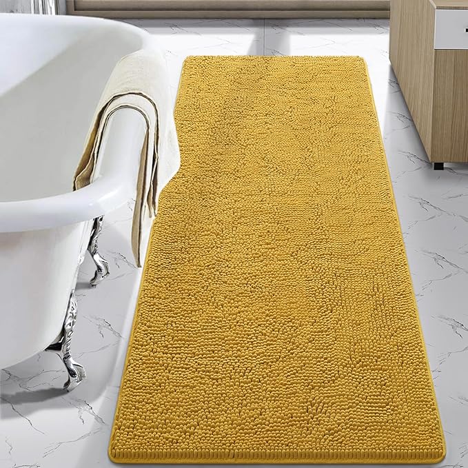 LOCHAS Luxury Bathroom Rug Shaggy Bath Mat 24 x 60 Inch, Washable Non Slip Bath Rugs for Bathroom Shower, Soft Plush Chenille Absorbent Carpets Mats, Yellow