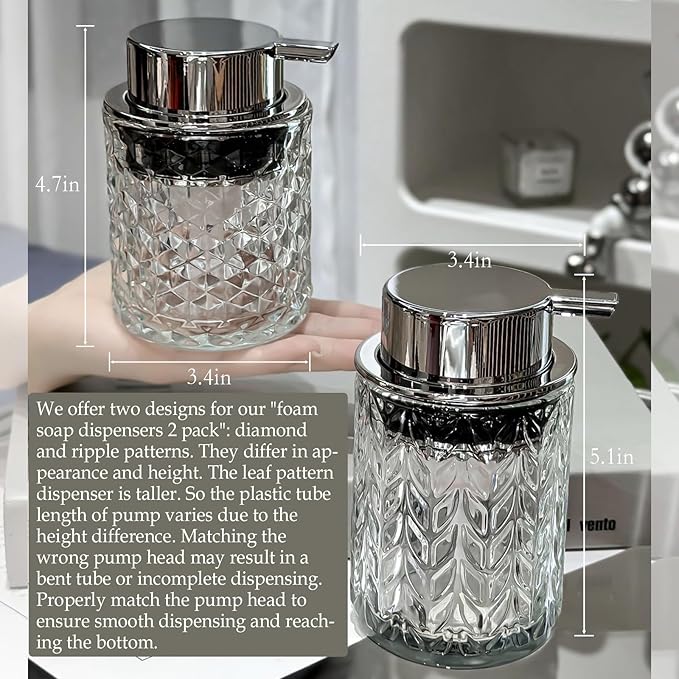 CICUFY Foaming Hand Soap Dispenser, Glass Foam Soap Dispenser or Lotion Dispenser for Kitchen & Bathroom Refillable Clear Glass Liquid soap Dispenser with Large Silver Pump-1 Pack