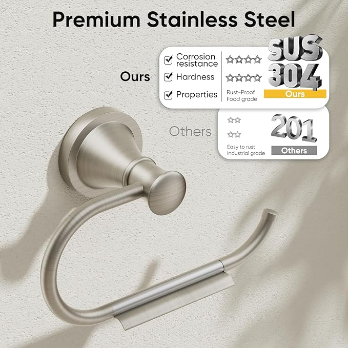 BESy Brushed Nickel Toilet Tissue Paper Holder Brushed Nickel Bathroom Accessories Toilet roll Paper Hanger, Wall Mounted, Rustproof
