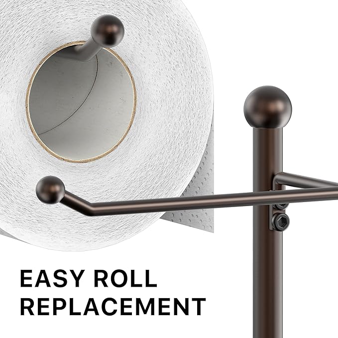 Simple Houseware English Style Bathroom Toilet Tissue Roll Holder Stand with Shelf, Bronze