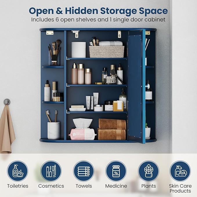 Giantex Bathroom Medicine Cabinet, Wall Mounted Bathroom Mirror Cabinet with Mirrored Door & 4 Interior Shelves, 6 Open Shelves, Mounting Hardware, Space-Saving Storage Cabinet, White
