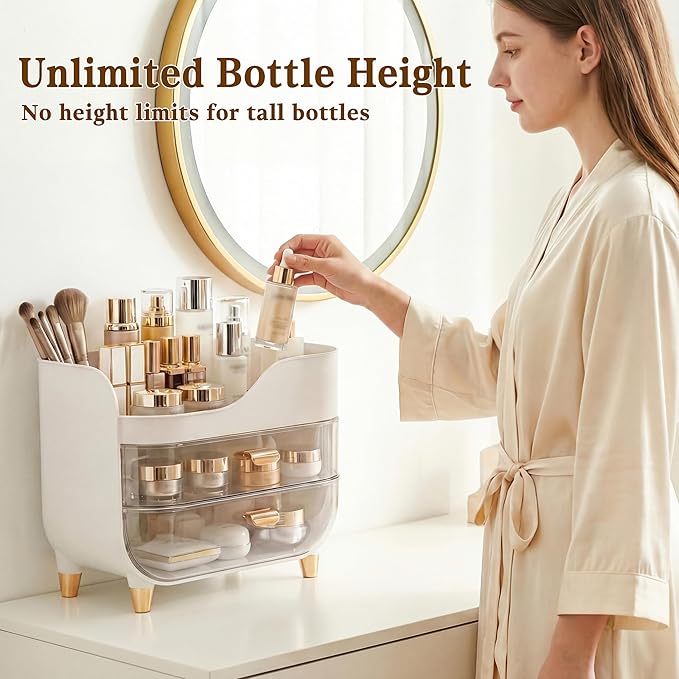 Makeup Organizer for Vanity with Large Smooth Drawers Extra Large Skincare Organizer for Bathroom Countertop and Dresser, Crystal Clear Cosmetic Storage Display Case for Beauty Products